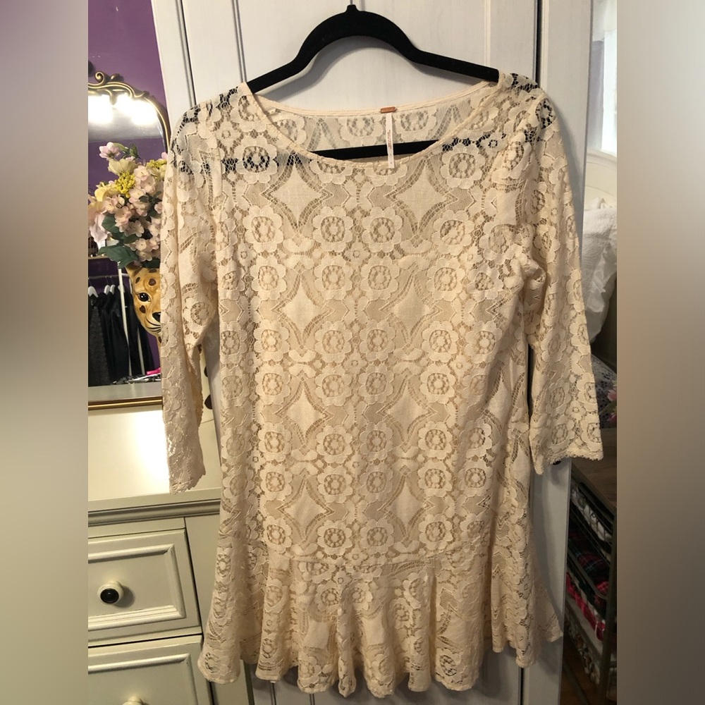 Free People Cream Colored Lace Dress with slip underneath. Size 4